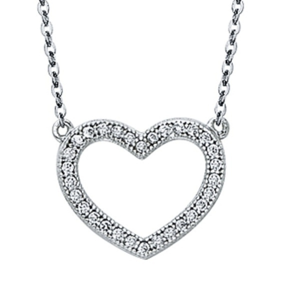 14k solid white gold open heart Pendant Necklace